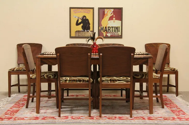 Art Deco Dining Set, 8 Chairs, 8' Table