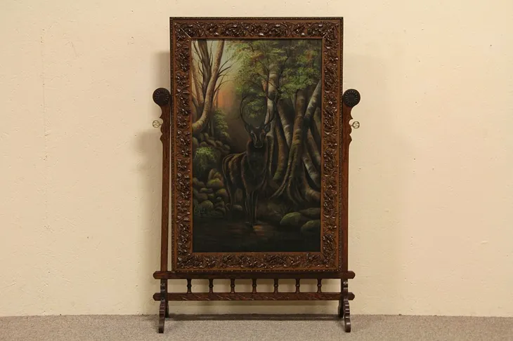 Stag Painting, Oak Swivel Easel or Firescreen (1)