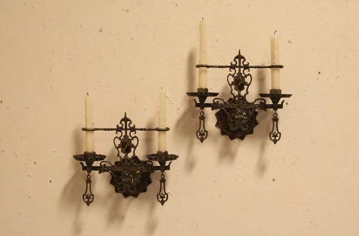 Pair Bronze 1920 Antique Wall Candle Sconces