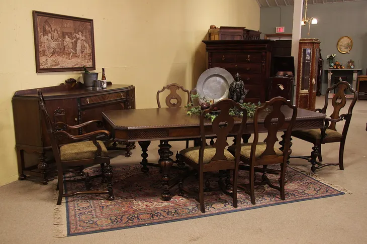 English Tudor 8 Pc. Carved Dining Set (1)