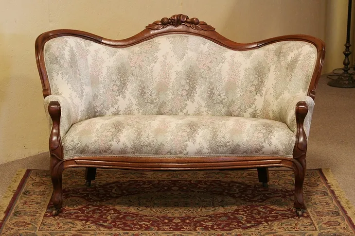 Victorian Carved Antique Loveseat, Sofa, or Settee