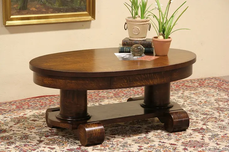 Oval Oak Coffee Table made from 1900 Library Table