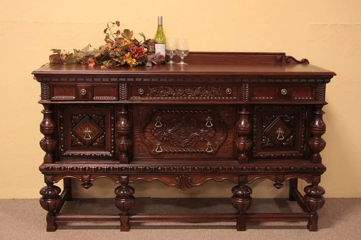 Renaissance Antique Carved Oak Sideboard