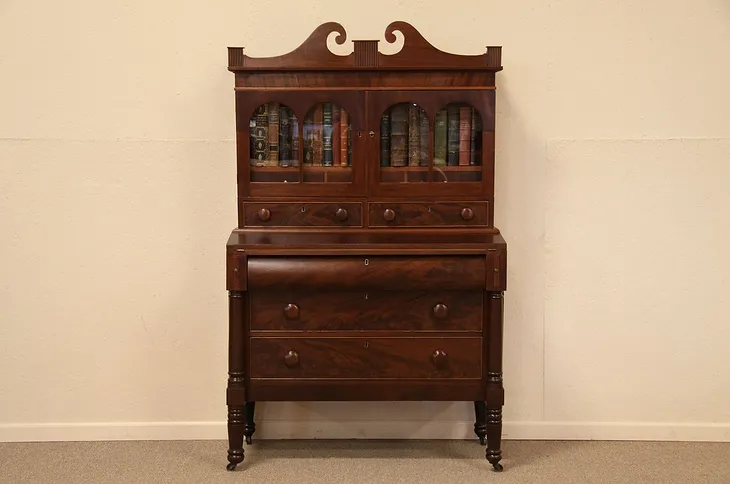 Empire - Sheraton 1825 Secretary Desk & Bookcase (1)