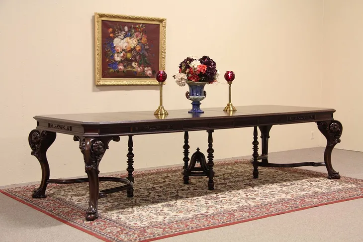 Renaissance Carved 10' Antique Dining Table