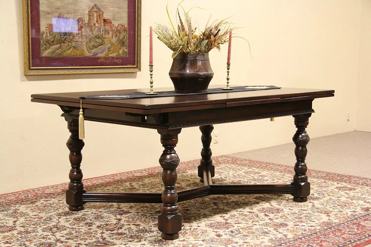 English Tudor 1925 Library Writing Desk or Dining Table (1)