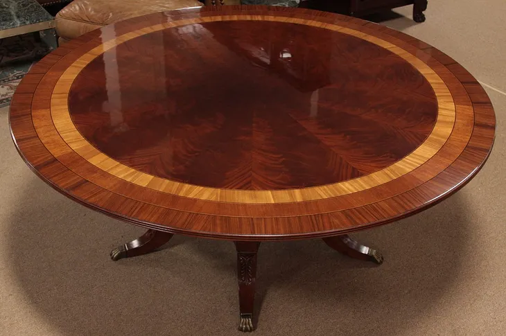 Round 6' Banded Mahogany Dining or Conference Table