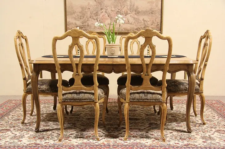 Country French Fruitwood Vintage Dining Set, Table & 6 Chairs