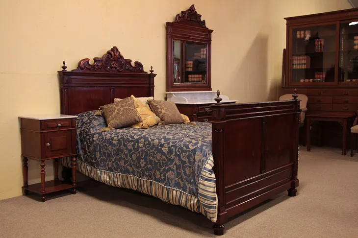 Victorian Antique 1890 Bedroom Set, Marble Tops