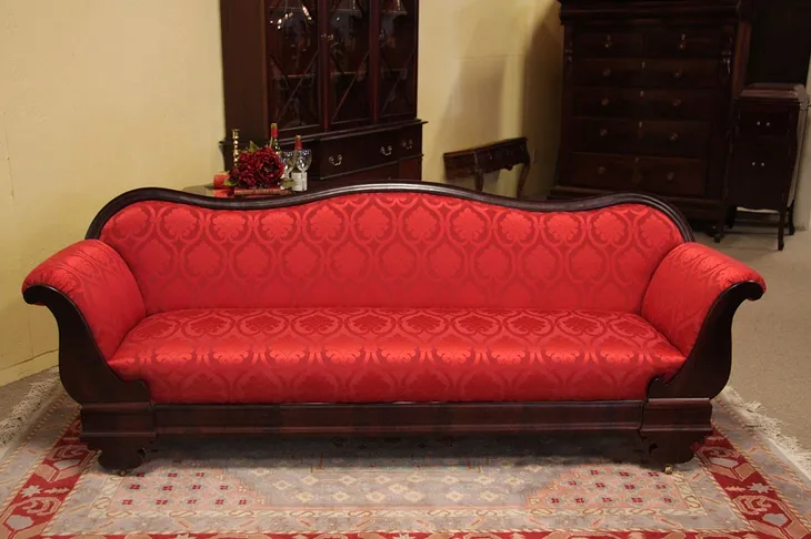 Empire to Victorian 1840's Sofa, New Upholstery