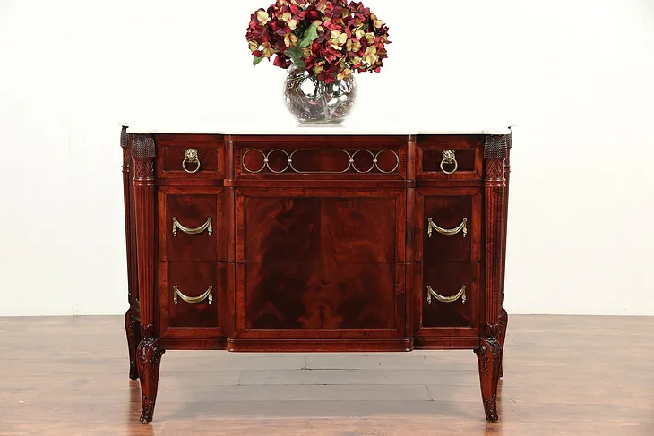 Regency Style Vintage Mahogany Linen Chest or Dresser, Marble Top (1)