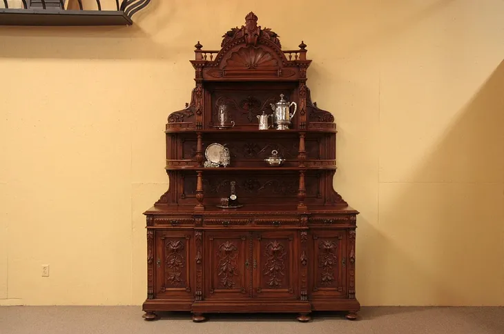 Carved Victorian Sideboard Etagere Cabinet