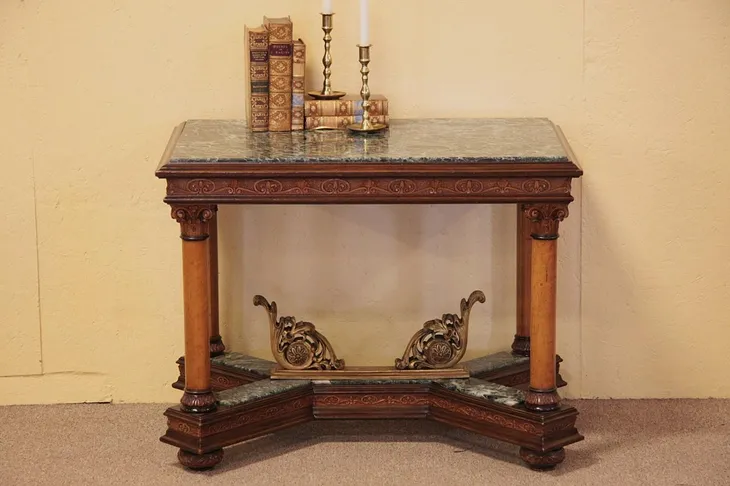 Carved Antique Marble Top Occasional Table