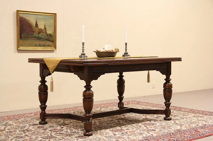 Tudor Design Antique 1925 Oak Dining or Library Table