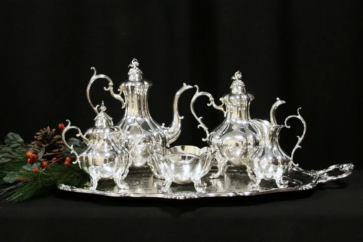 Reed & Barton Winthrop Silver Tea Set, Gorham Tray (1)