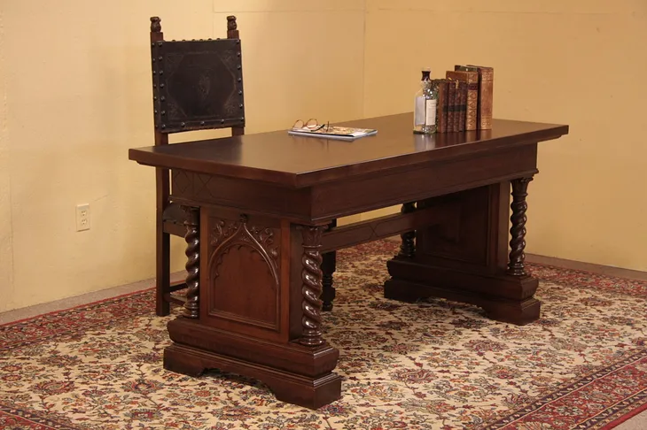 Carved Antique Writing Desk or Library Table (1)