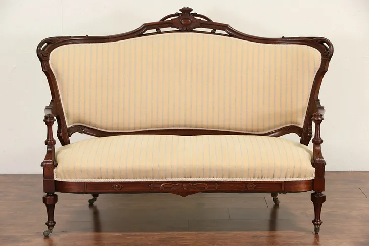 Victorian 1875 Antique Carved Walnut Loveseat (1)