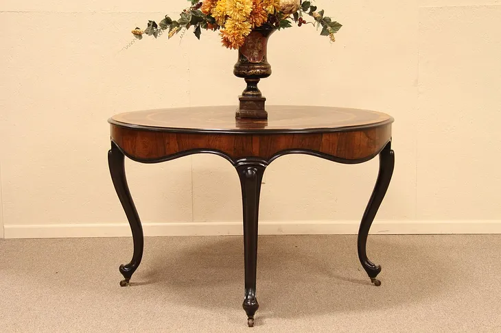 Rosewood Marquetry Round Center Foyer Table