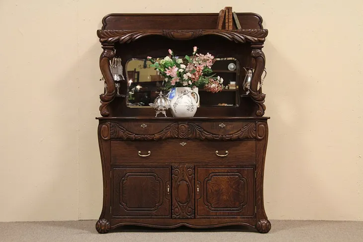 Victorian Antique Oak Sideboard Buffet