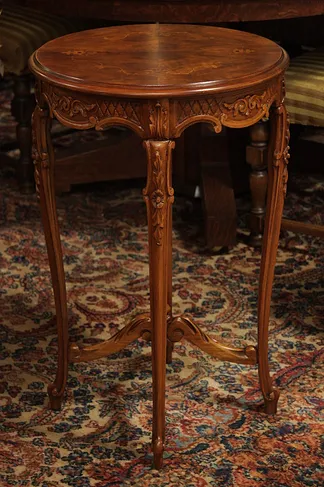 Carved Antique Marquetry Round Table