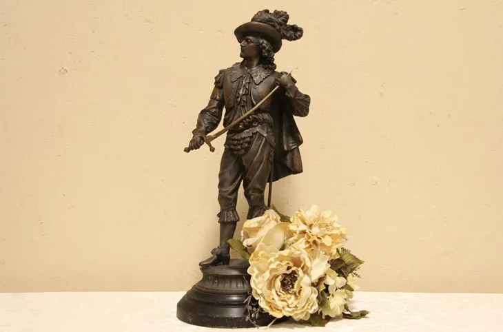 Musketeer Sculpture 1890 Statue, Raised Sword