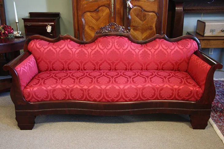 Empire Mahogany 1840's Sofa, New Italian Upholstery