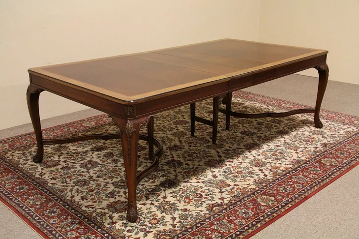 Carved 1925 Antique 10' Banded Dining Table