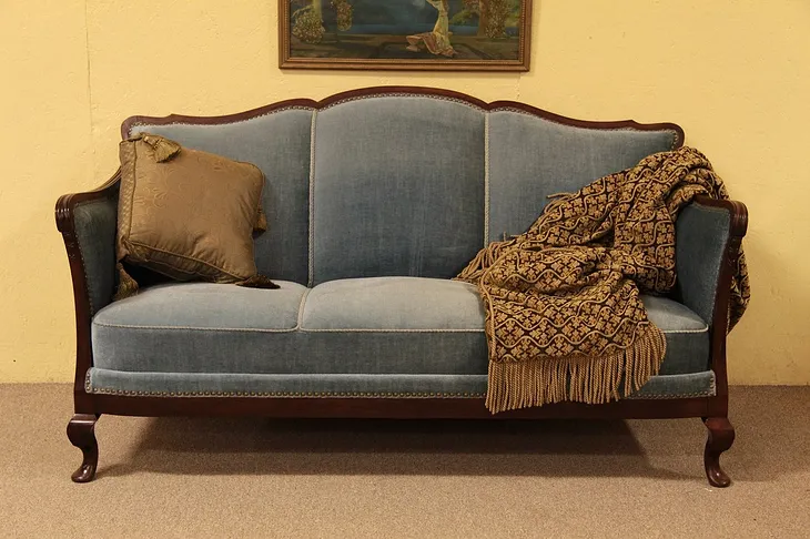 Carved Mohair Vintage Mahogany Sofa