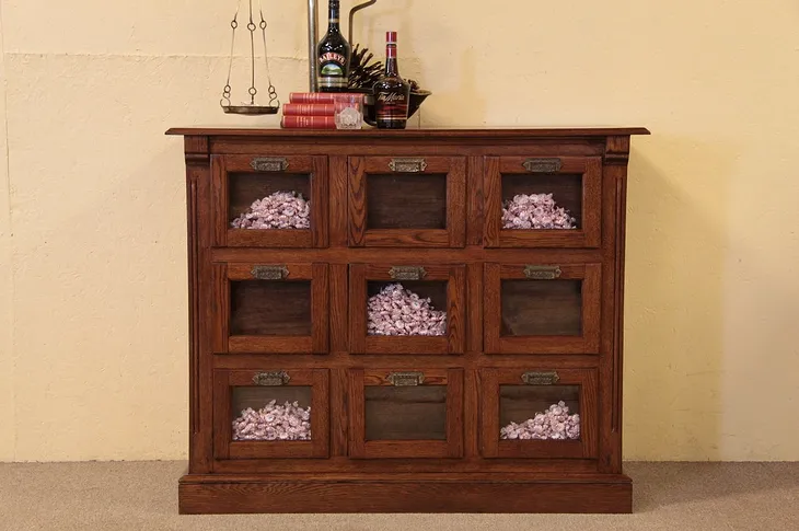 Victorian Oak Seed Cabinet Counter