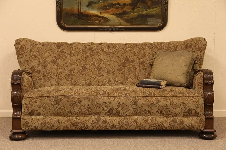 Carved Channel Tufted Vintage Sofa