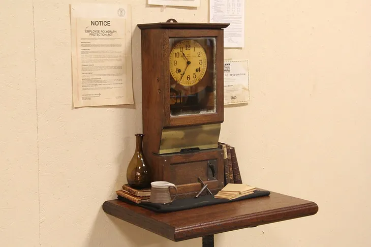 Cincinnati Time Recorder Clock, 1900's Antique Oak Punch Clock