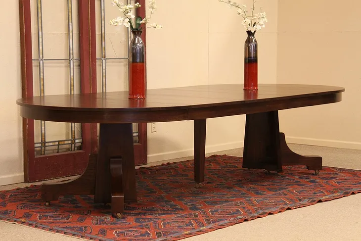 Arts and Crafts Oak Dining Table, Extends 10' 6"