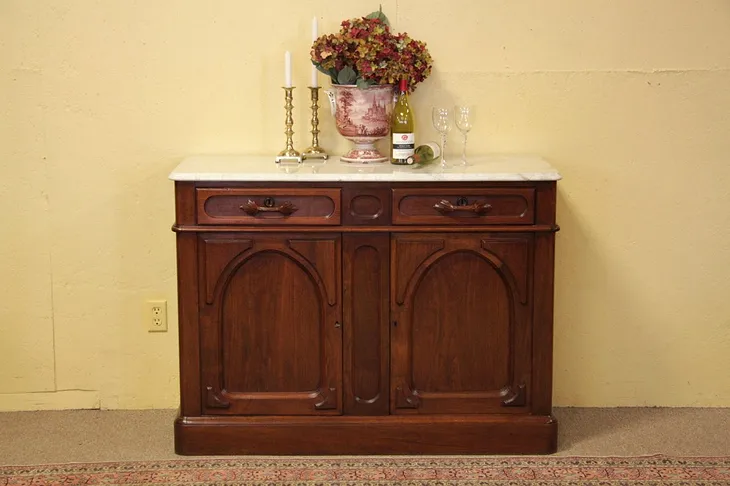 Victorian Sideboard, Buffet or Bar, Marble Top