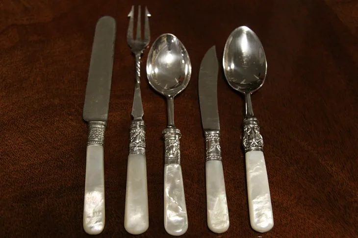 Group of 5 Pearl Handle Silver Serving Pieces