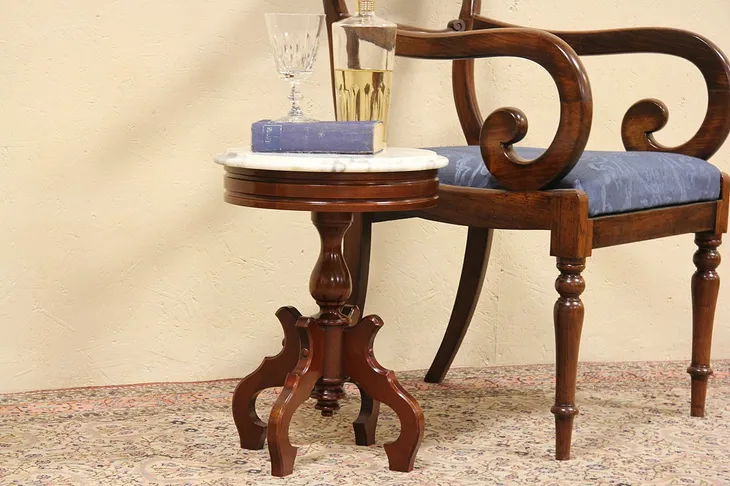 Victorian Style Round Marble Top Chairside Table