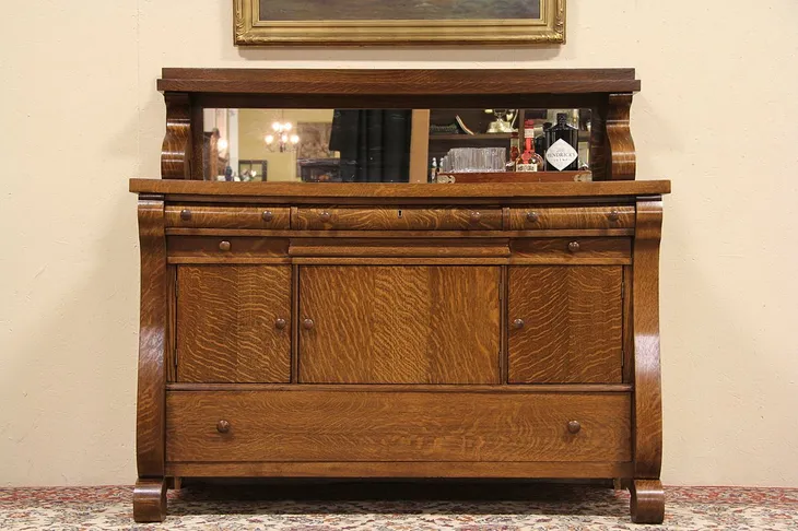 Oak Antique 1900 Sideboard Console, Mirror Gallery