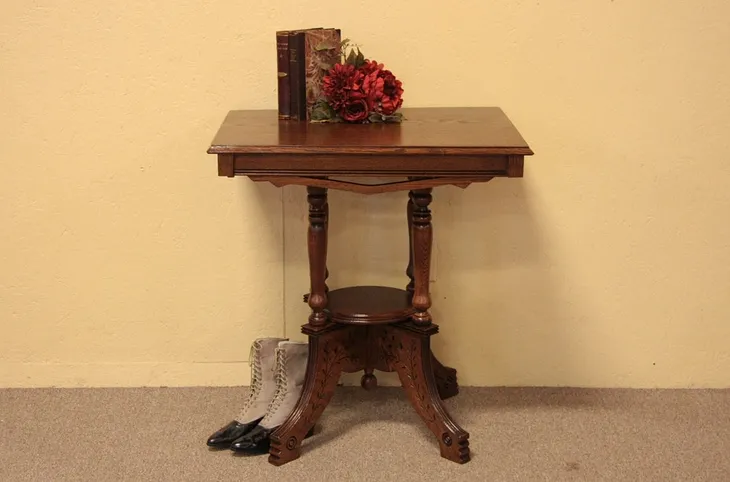 Victorian Eastlake Oak Parlor Lamp Table