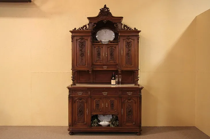 Carved Marble Top Antique Server Sideboard