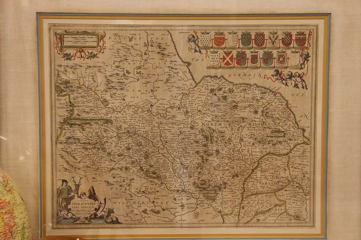 Colored Blaeu Antique 1645 Yorkshire England Map