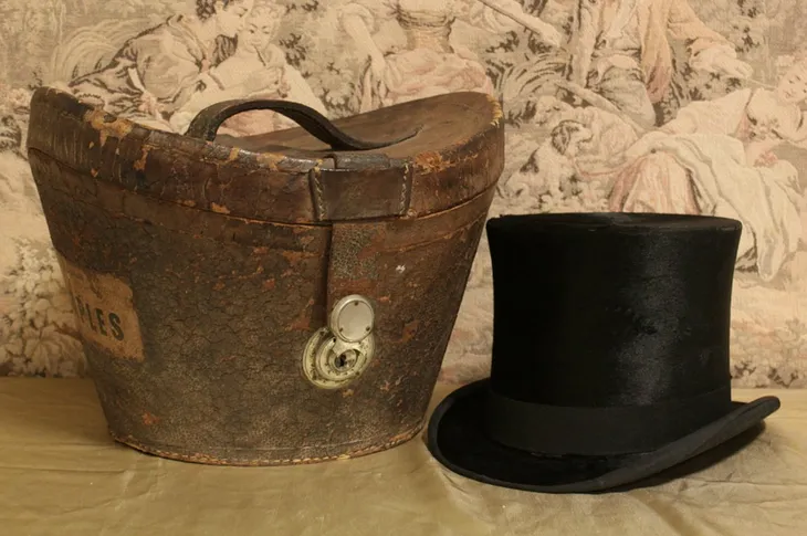 London 1880 Beaver Top Hat, Leather Case