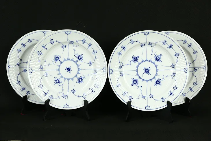 Royal Copenhagen Set of 4 Blue Fluted 10" Deep Dinner Plates