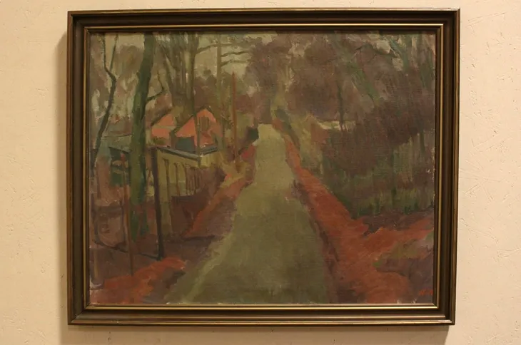 Wilhelm Wils Oil Painting, 1930 Country Path Scene (1)