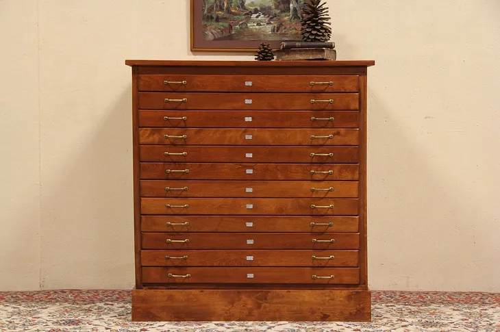 Map Chest Drawing File Cabinet, 12 Drawer 1900 Antique