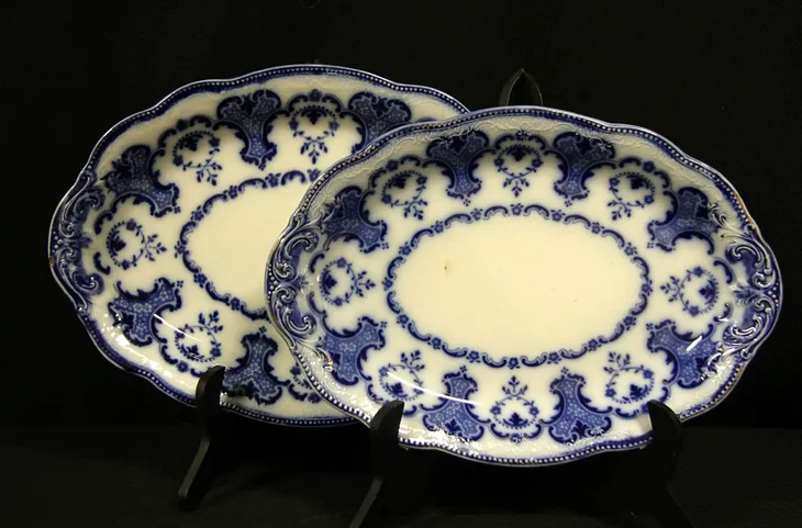 Flow Blue Antique China Alton by Grindley 1880 Pair of Platters (1)