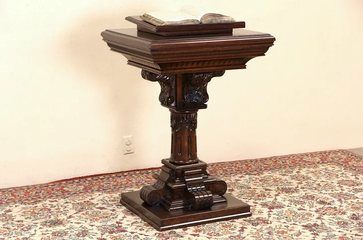 Oak Carved 1880's Antique Pedestal, Lectern or Podium