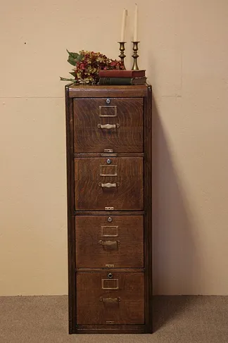 Oak Antique File Cabinet, 4 Drawer