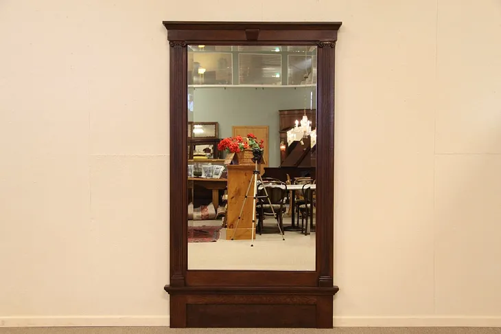 Victorian Antique Oak Hall, Pier or Foyer Mirror