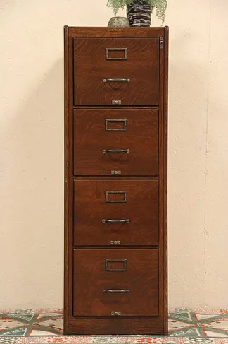 Oak 4 Drawer File Cabinet Signed Shaw Walker Circa 1915 (1)