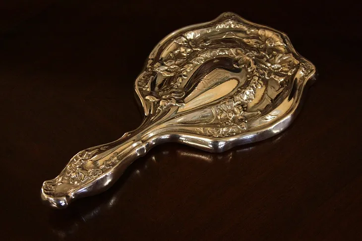 Art Nouveau Silverplate Antique Hand Mirror