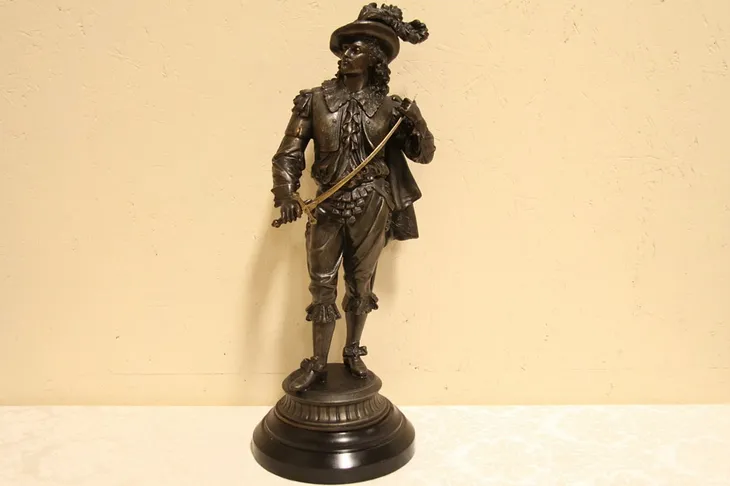 Musketeer 1895 Antique Statue, Holding Sword